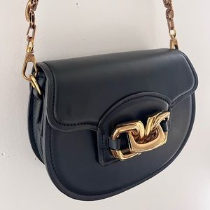 Zara Crossbody Buckle Bag | Black purse with gold hardware